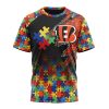 NFL Cincinnati Bengals Custom Name Number Autism Awareness Design T-Shirt