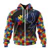 NFL Indianapolis Colts Custom Name Number Autism Awareness Design Zip Up Hoodie