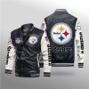 NFL Pittsburgh Steelers Black White Leather Bomber Jacket