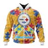 NFL Pittsburgh Steelers Custom Name Number Puzzle Autism Awareness Zip Up Hoodie