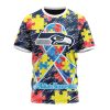 NFL Seattle Seahawks Custom Name Number Puzzle Autism Awareness T-Shirt