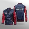 NFL Seattle Seahawks Navy Red Leather Bomber Jacket
