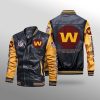 NFL Washington Commanders Black Yellow Leather Bomber Jacket