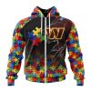 NFL Washington Commanders Custom Name Number Autism Awareness Design Zip Up Hoodie