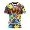 NFL Washington Commanders Custom Name Number Puzzle Autism Awareness T-Shirt