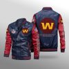 NFL Washington Commanders Navy Red Leather Bomber Jacket