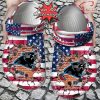 NFL Carolina Panthers Custom Name USA Flag Breaking Wall Crocs