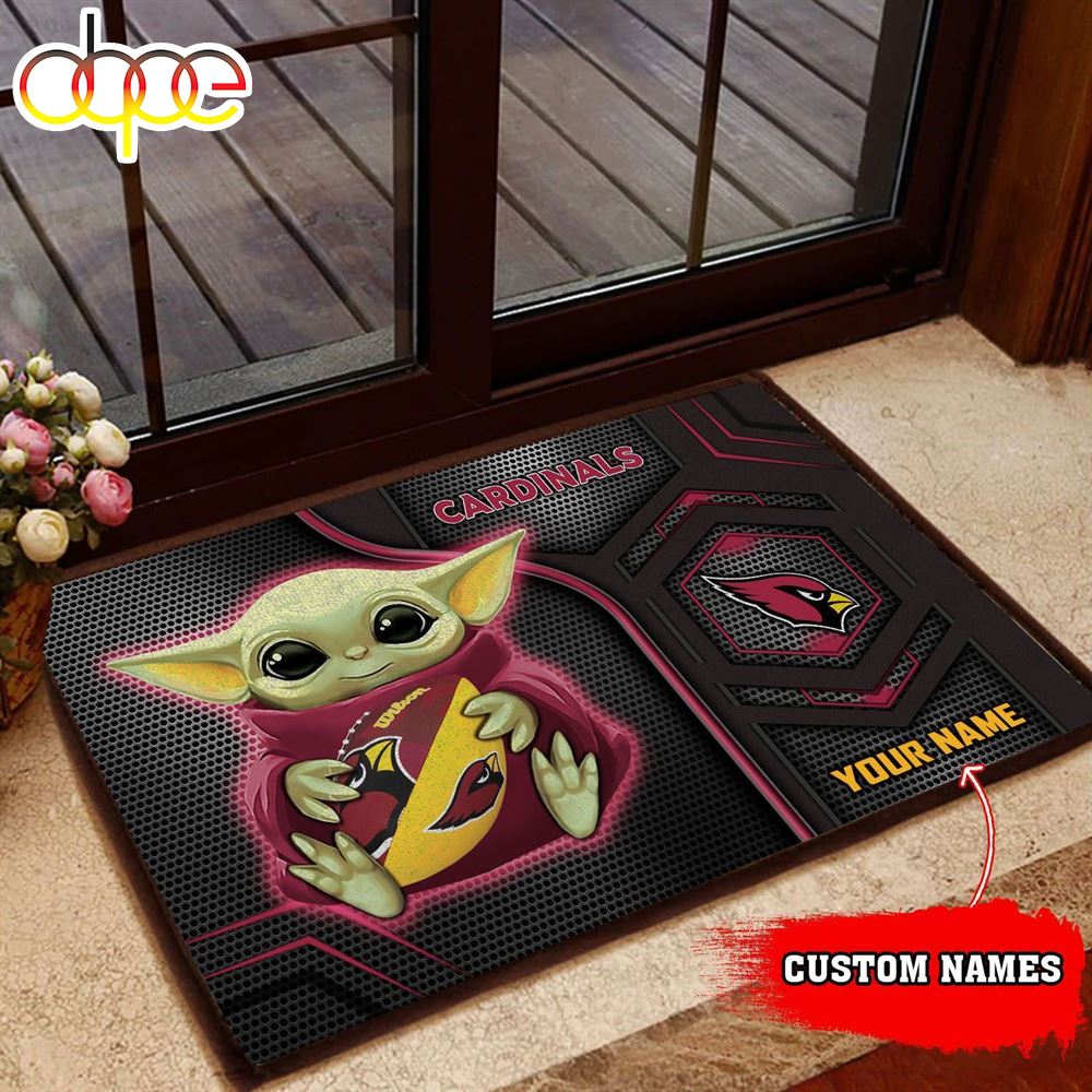 NFL Arizona Cardinals Custom Name Baby Yoda Rubber Doormat NFL Arizona Cardinals Custom Name Baby Yoda Rubber Doormat