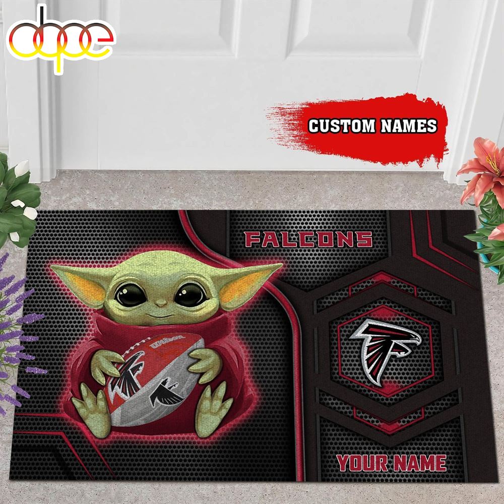 NFL Atlanta Falcons Custom Name Baby Yoda Rubber Doormat