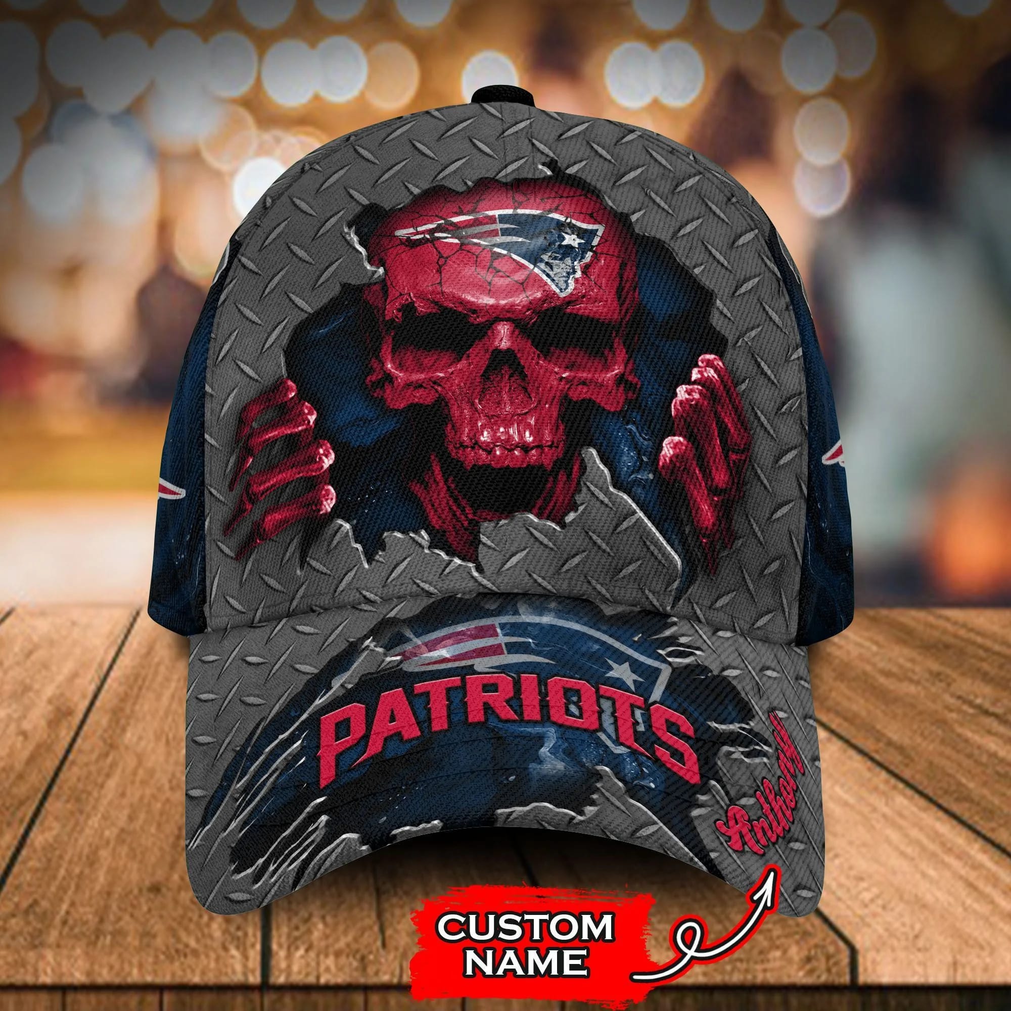 NFL New England Patriots Custom Name Skull Classic Cap NFL New England Patriots Custom Name Skull Classic Cap