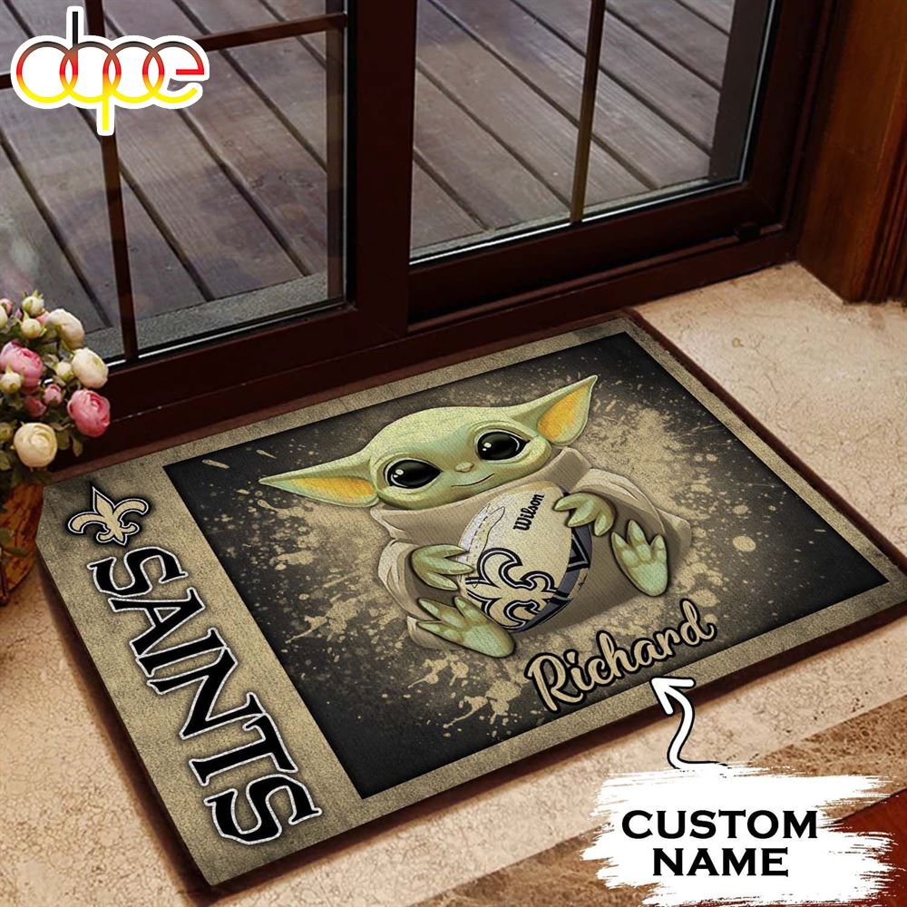 NFL New Orleans Saints Custom Name Baby Yoda Rubber Doormat NFL New Orleans Saints Custom Name Baby Yoda Rubber Doormat