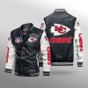 NFL Kansas City Chiefs Black White Leather Bomber Jacket