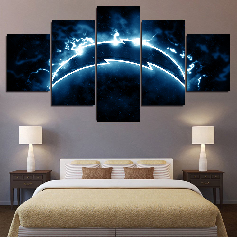 NFL Los Angeles Chargers Logo Thunder 5 Panel Canvas NFL Los Angeles Chargers Logo Thunder 5 Panel Canvas