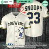 MLB Milwaukee Brewers Custom Name Number Snoopy Cream Baseball Jersey