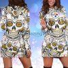 NFL Pittsburgh Steelers Skull Flower Yellow Women Hoodie Dress
