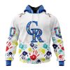 MLB Colorado Rockies Custom Name Number Autism Awareness Pullover Hoodie