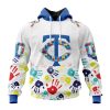 MLB Minnesota Twins Custom Name Number Autism Awareness Pullover Hoodie