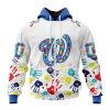 MLB Washington Nationals Custom Name Number Autism Awareness Zip Up Hoodie