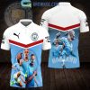 Manchester City Erling Haaland White Blue Polo Shirt