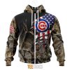 MLB Chicago Cubs Custom Name Number Camo Realtree Hunting Zip Up Hoodie