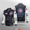 MLB Chicago Cubs Simple Style Black White Leather Bomber Jacket