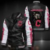 MLB Cleveland Guardians Death Skulls Black White Leather Bomber Jacket