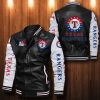 MLB Texas Rangers Simple Black White Leather Bomber Jacket