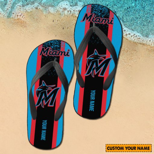 MLB Miami Marlins Custom Name New Edition Flip Flops
